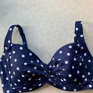 Lands’ End Deep Sea Polka Dot Swimsuit Top, Size 10DD